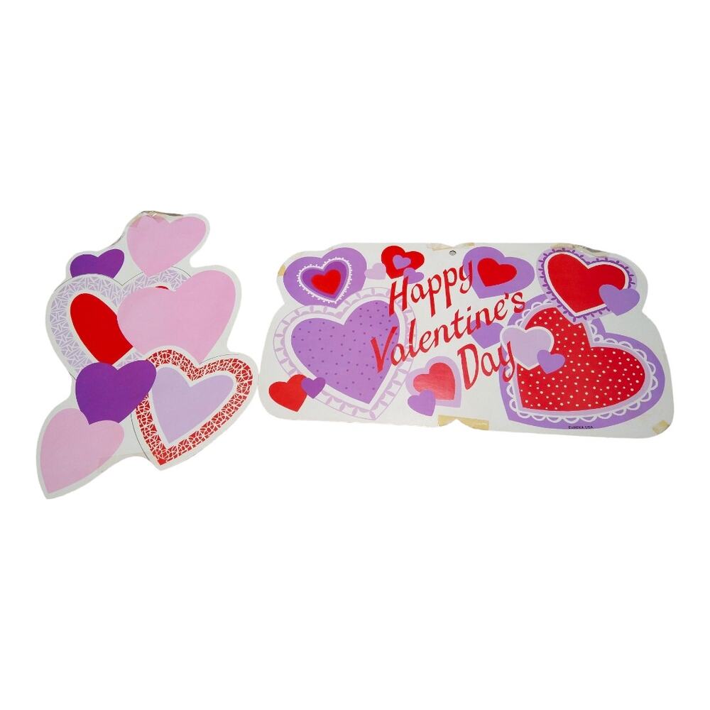 80's Vintage Valentine's Die Cut Paper Window Decoration Lot of 2 Eureka
